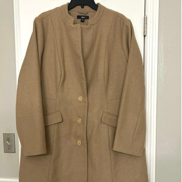 Ellos Camel Wool Blend A-Line Swing Coat Women’s Plus 20 Minimalist Winter Coat - Picture 4 of 15